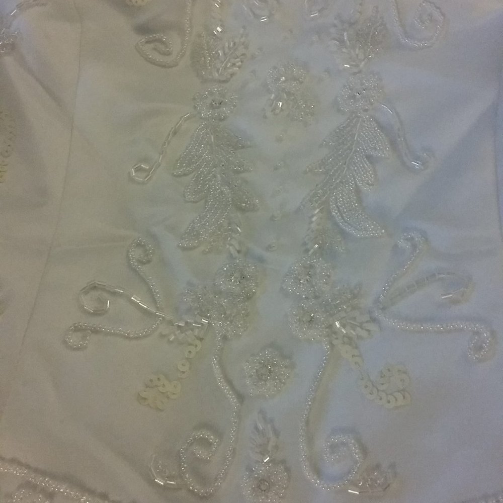 Vintage Style Mori Lee Beaded Satin Gown in Soft White - Picture 6 of 12